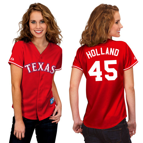 Derek Holland #45 mlb Jersey-Texas Rangers Women's Authentic 2014 Alternate 1 Red Cool Base Baseball Jersey